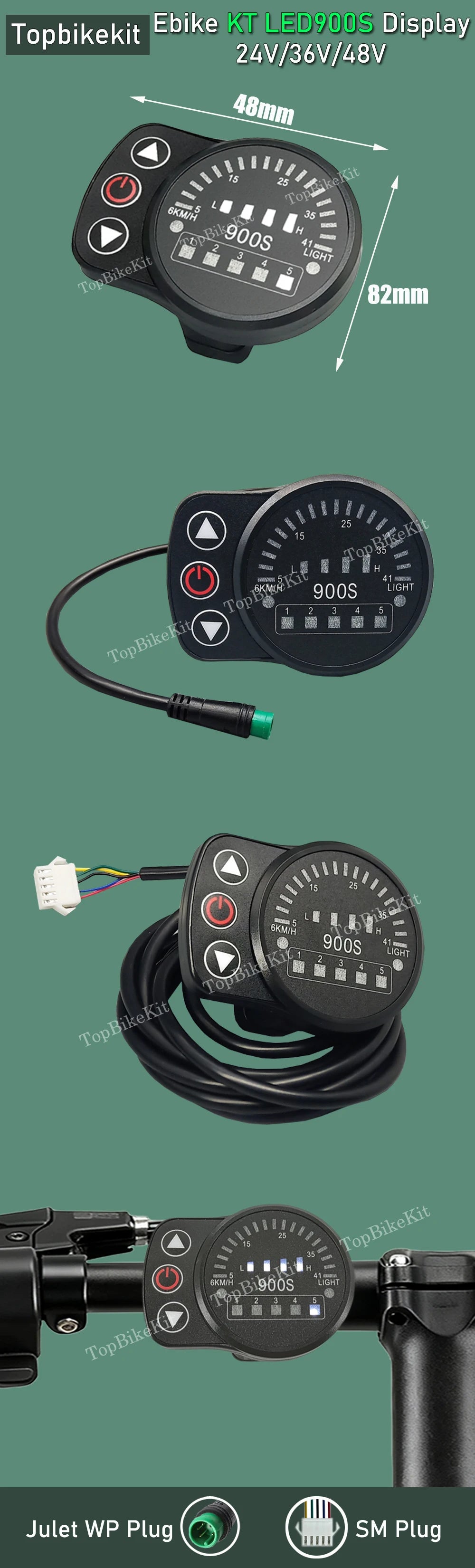Ebike KT Display LCD8H Meter Display LED890 LED900S LCD3/4/5/8/9/10H/11 LCD Display+Julet 5pins WP Plug /SM Plug