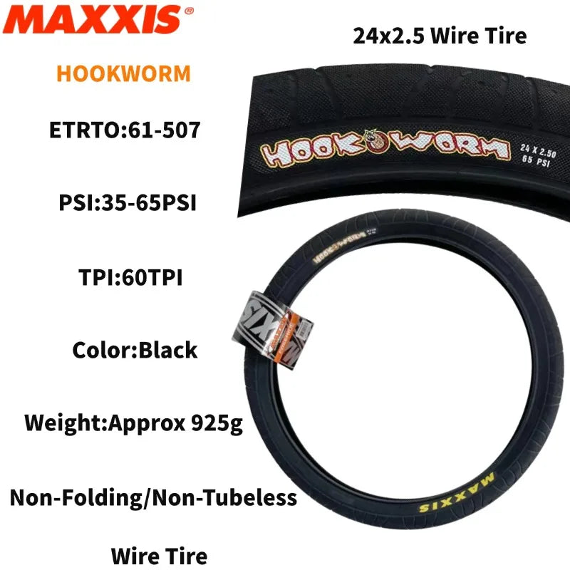 Maxxis HOOKWORM 20×1.95/24×2.5/26×2.5/27.5×2.5/29×2.5 BMX/Dirt Jump/Pump Track/Urban Wire Bead Bicycle Tyre