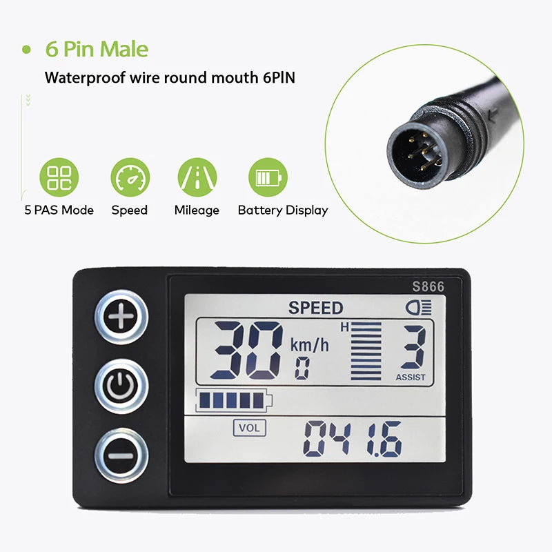 S866 Electric Bicycle Display Digital Cable Ebike Smart Bike Computer Bicycle Speedometer Waterproof Road Mtb Cycling Odometer