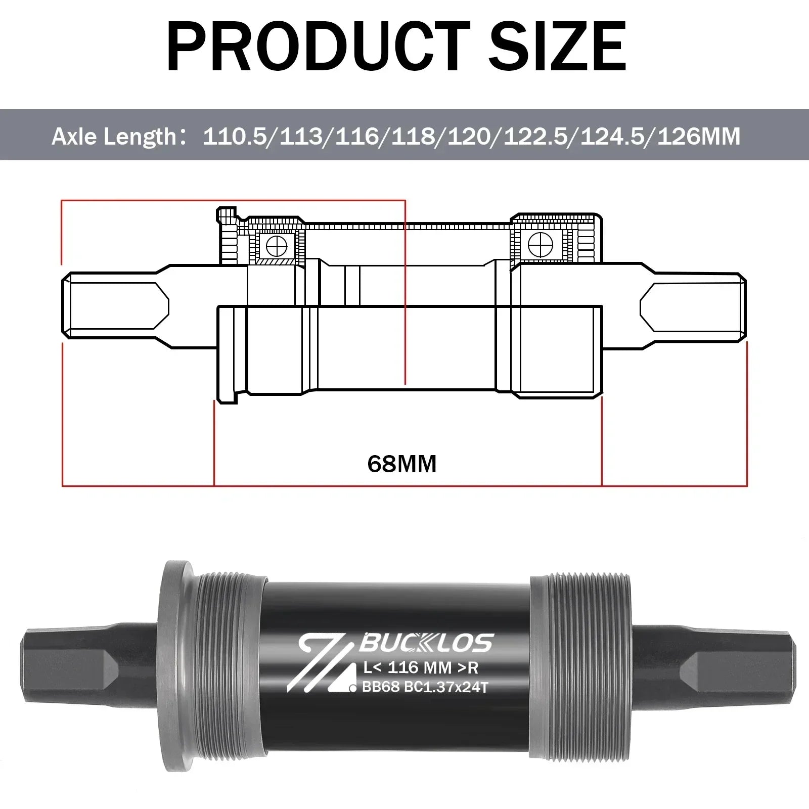 BUCKLOS Bike Bottom Bracket Square Hole Road Mountain Bike E-Bike Crank BB BB68 BB80 BB90 BB100 BB110 BB120 MTB Crankset Parts