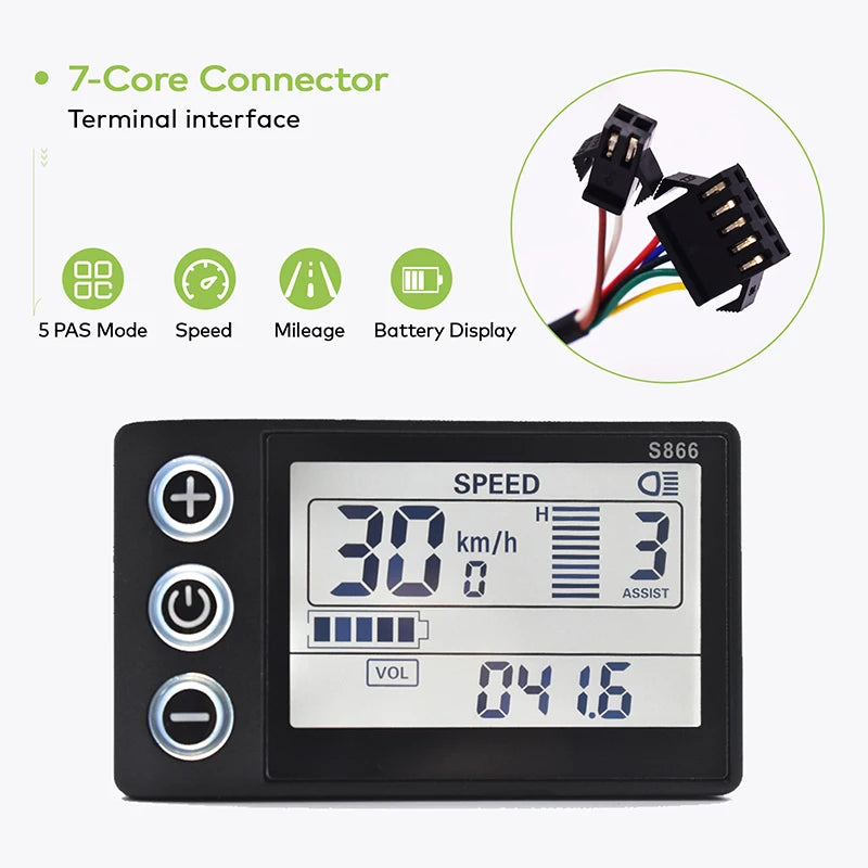 S866 Electric Bicycle Display Digital Cable Ebike Smart Bike Computer Bicycle Speedometer Waterproof Road Mtb Cycling Odometer