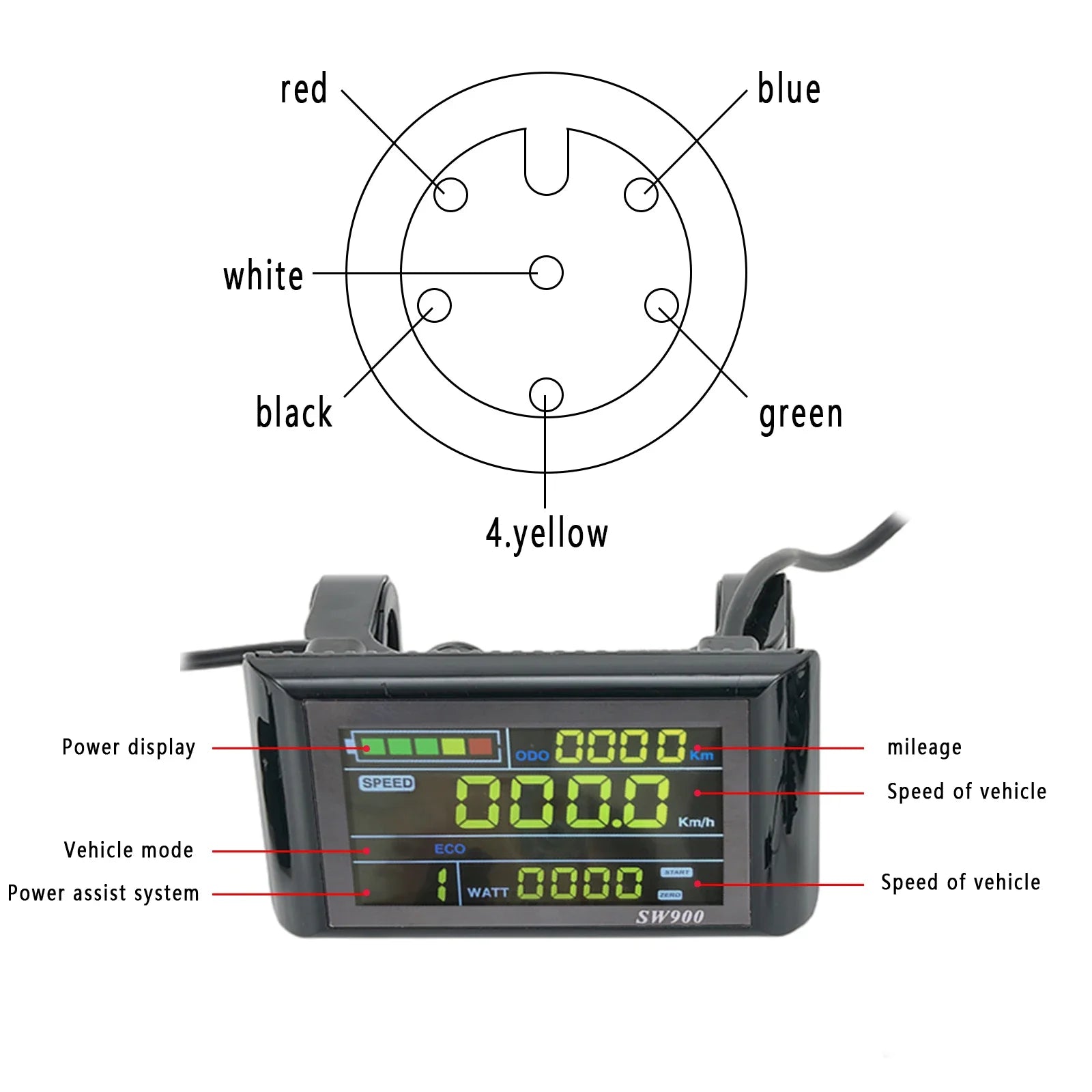 1 Set E-Bike SW900 LCD Colorful Display Control Panel 24-60V Electric Bicycle Scooter 5pin/6pin SM Plug Bicycle Accessories