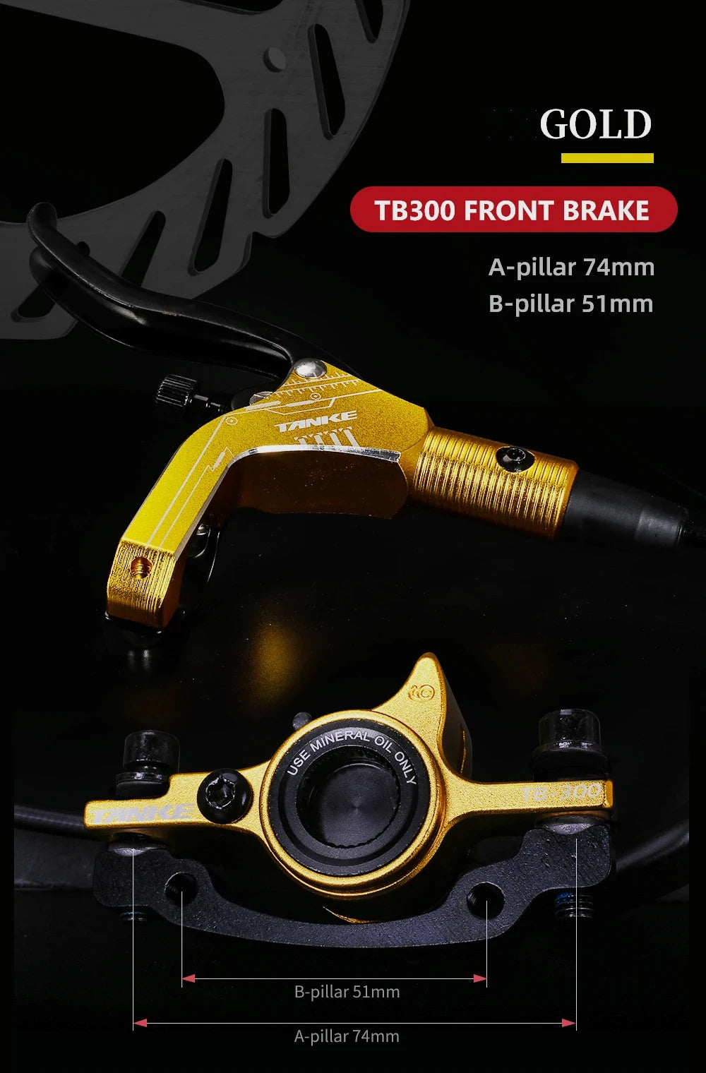 TANKE Mountain Bike Hydraulic Disc Brake Kit with 160mm Rotors, Hydraulic Calipers, Front and Rear Mounts, and 22.2mm Handlebar