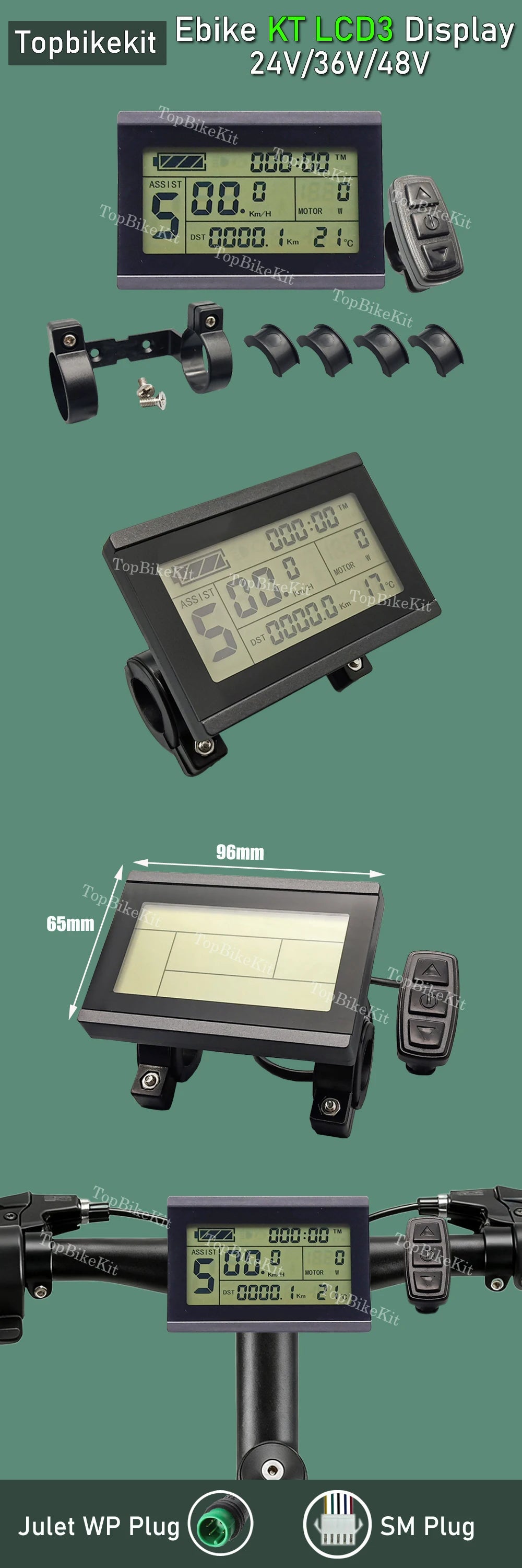 Ebike KT Display LCD8H Meter Display LED890 LED900S LCD3/4/5/8/9/10H/11 LCD Display+Julet 5pins WP Plug /SM Plug