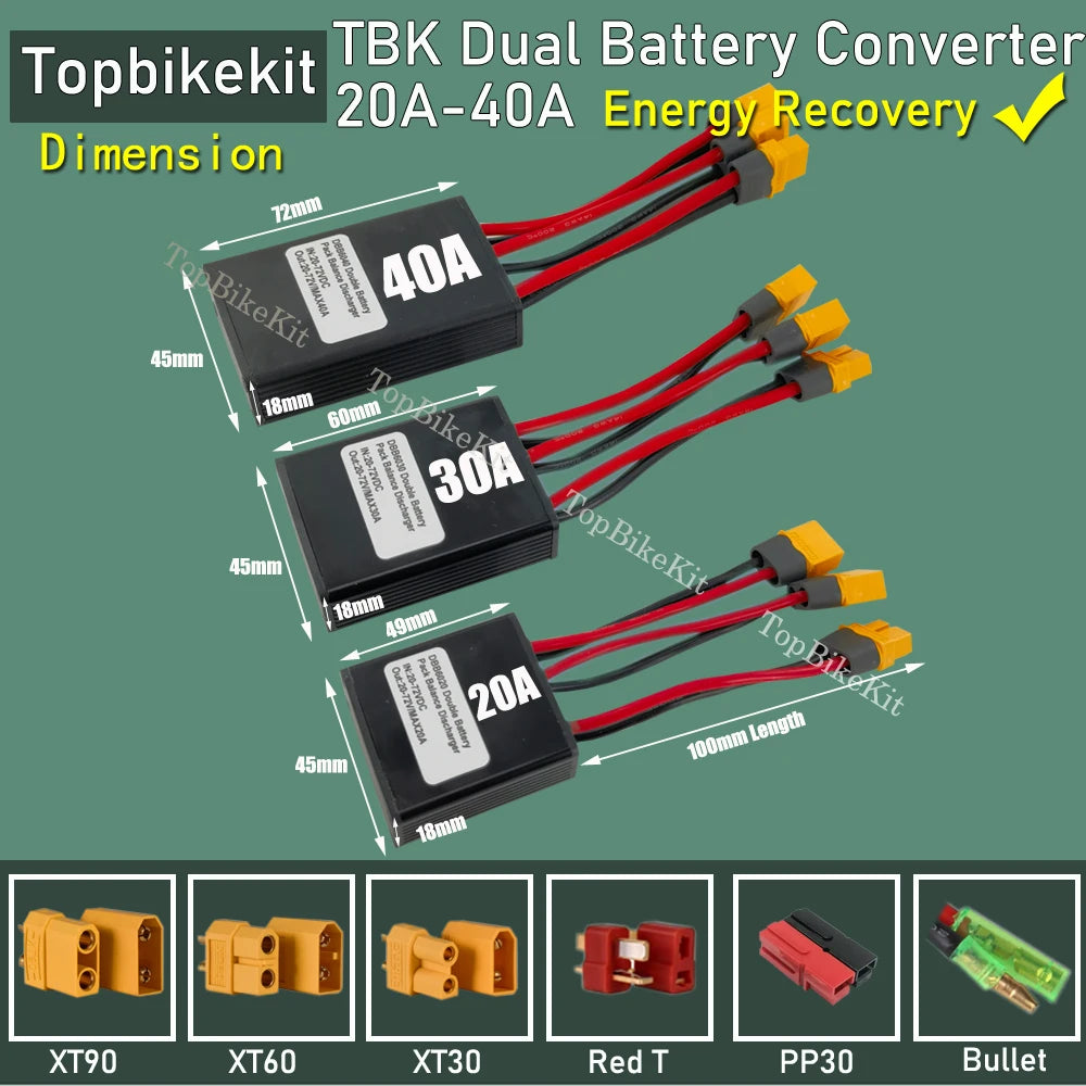 Ebike Dual Battery Discharge Converter Connection Adapter Switcher 20-100V 20A/30/40A/80A/120A Double Battery Balanced Discharge