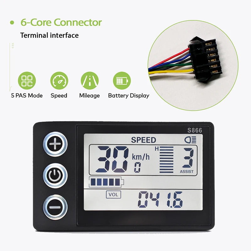 S866 Electric Bicycle Display Digital Cable Ebike Smart Bike Computer Bicycle Speedometer Waterproof Road Mtb Cycling Odometer
