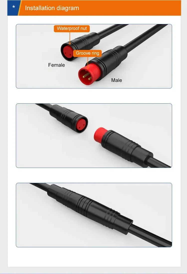 5/20/100Pcs Julet M6 M8 Waterproof Electric Bicycle Butt Joint Plug Male Female Ebike 4 Pin Display Cable Connector Wire 20cm