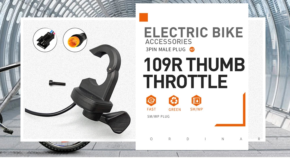 Electric Bike Thumb Throttle 3Pin Male Waterproof Plug Right Hand Throttle for 12V 24V 36V 48V 72V Electric Bicycle Accelerator