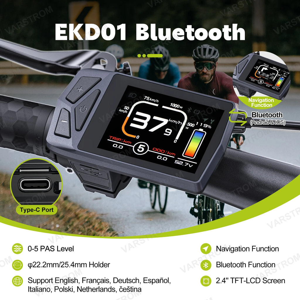 EKD01 Electric Bike Display CAN / UART Bluetooth Navigation Multilingual eBike Computer 9 PAS For BAFANG Motor Protocol 5PIN IP6