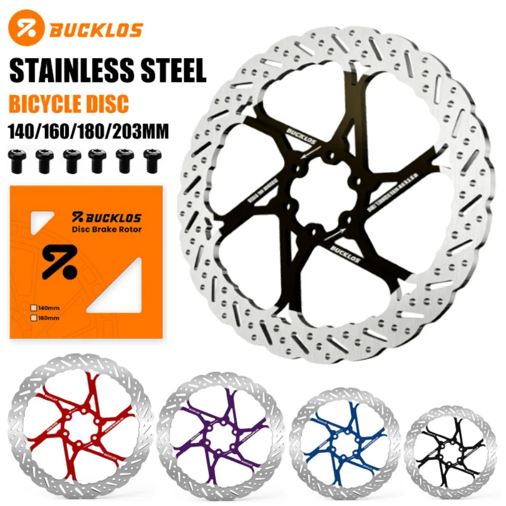 BUCKLOS 140/160/180/203mm Bike Brake Disc Stainless Steel Bicycle Brake Rotors Road MTB Bike Rotor 6-Bolt Cycling Disc