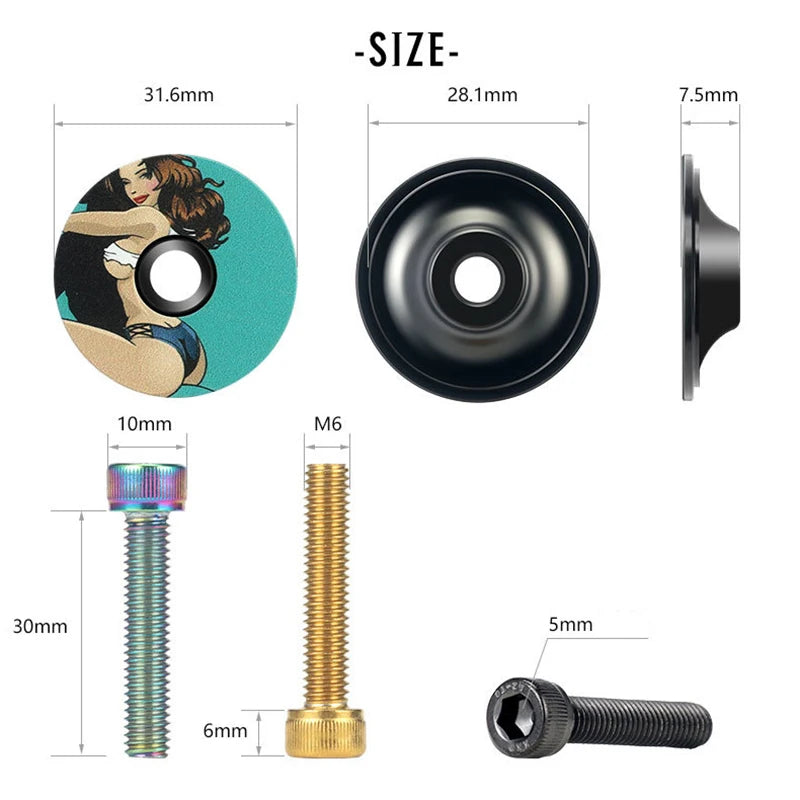 MTB Mountain Road Bike Bowl Cover with Screw Bicycle Stem Top Cap for 28.6mm Fork Bicycle Tube Headset Cap Cycling Accessories
