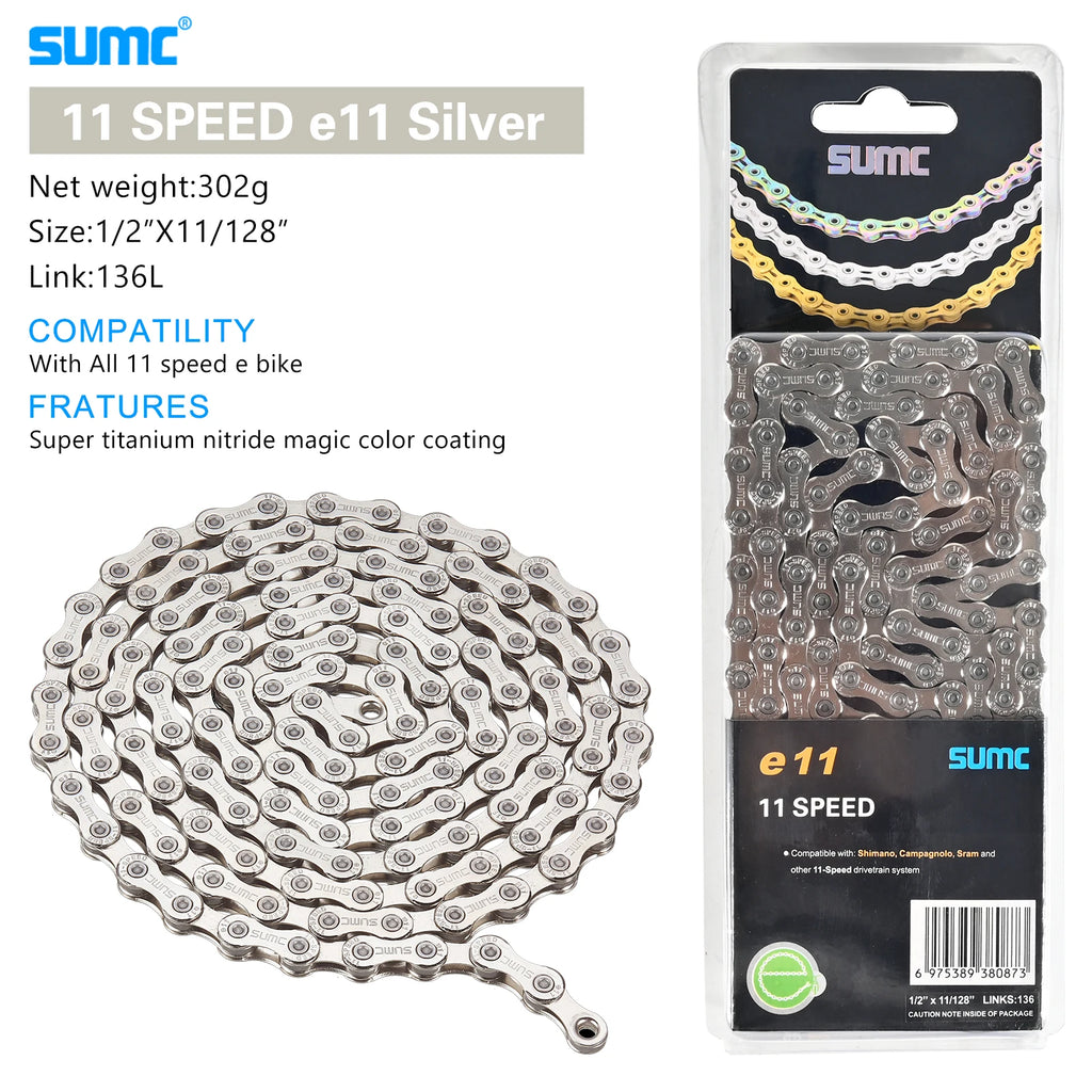 SUMC Bicycle Chain 8/9/10/11/12 Speed 126/136 Links Anti-Rust Coating MTB Road Bike Chain E8 E9 E10 E11 E12