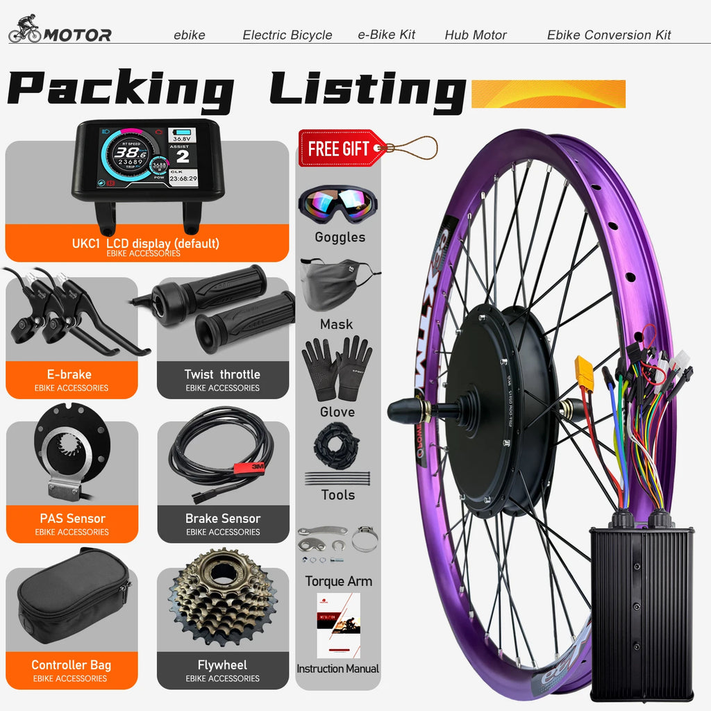 MTX Ebike Conversion Kit 72V 5000W Brushless Rear Rotate Hub Motor Wheel Dropout 150mm for Electric Bike Conversion Kit 27.5inch
