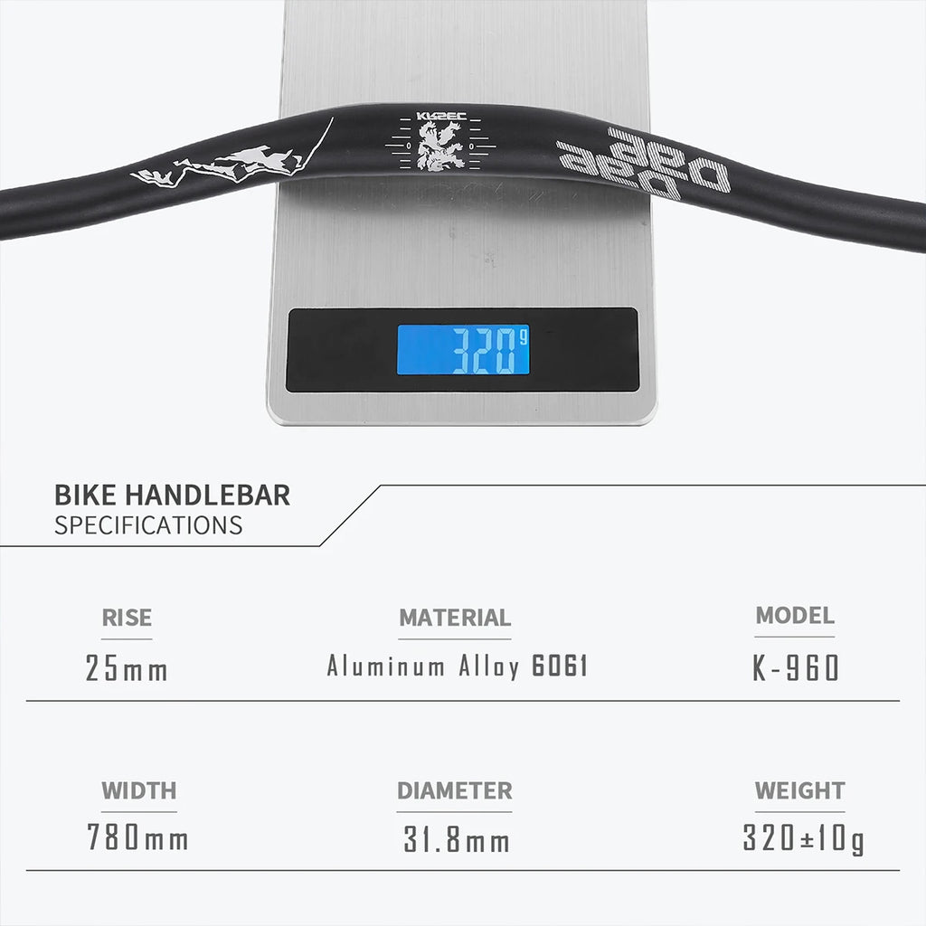 KRSEC31.8MM Mountain Bike Handlebar Aluminum Alloy Bicycle Riser Handlebar 25MM Rise 780MM Length Bicycle MTB Handlebar
