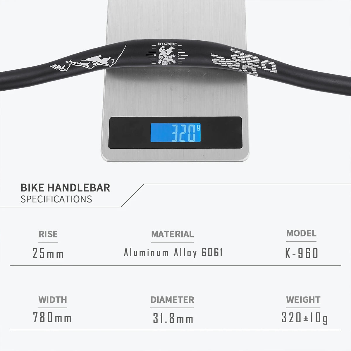 KRSEC31.8MM Mountain Bike Handlebar Aluminum Alloy Bicycle Riser Handlebar 25MM Rise 780MM Length Bicycle MTB Handlebar