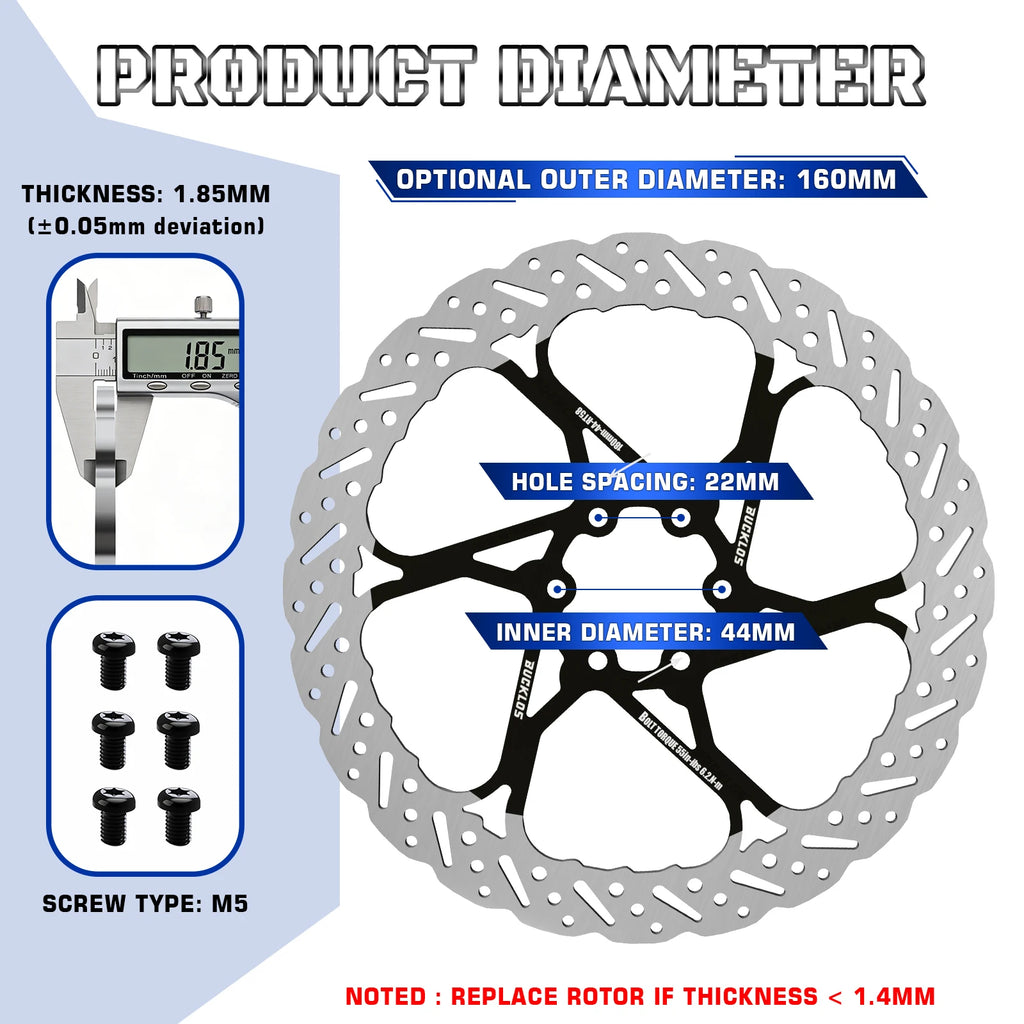 BUCKLOS 140/160/180/203mm Bike Brake Disc Stainless Steel Bicycle Brake Rotors Road MTB Bike Rotor 6-Bolt Cycling Disc