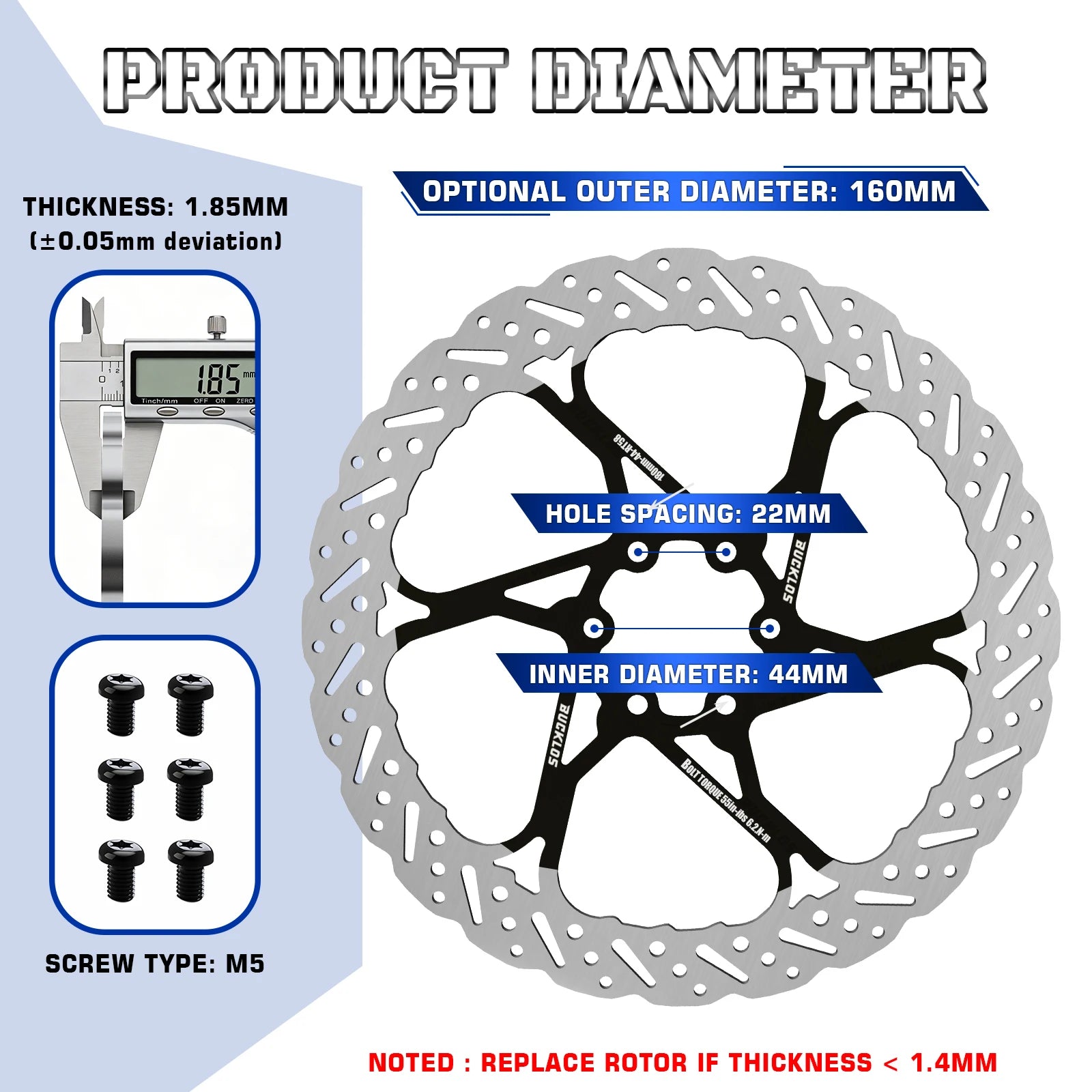 BUCKLOS 140/160/180/203mm Bike Brake Disc Stainless Steel Bicycle Brake Rotors Road MTB Bike Rotor 6-Bolt Cycling Disc