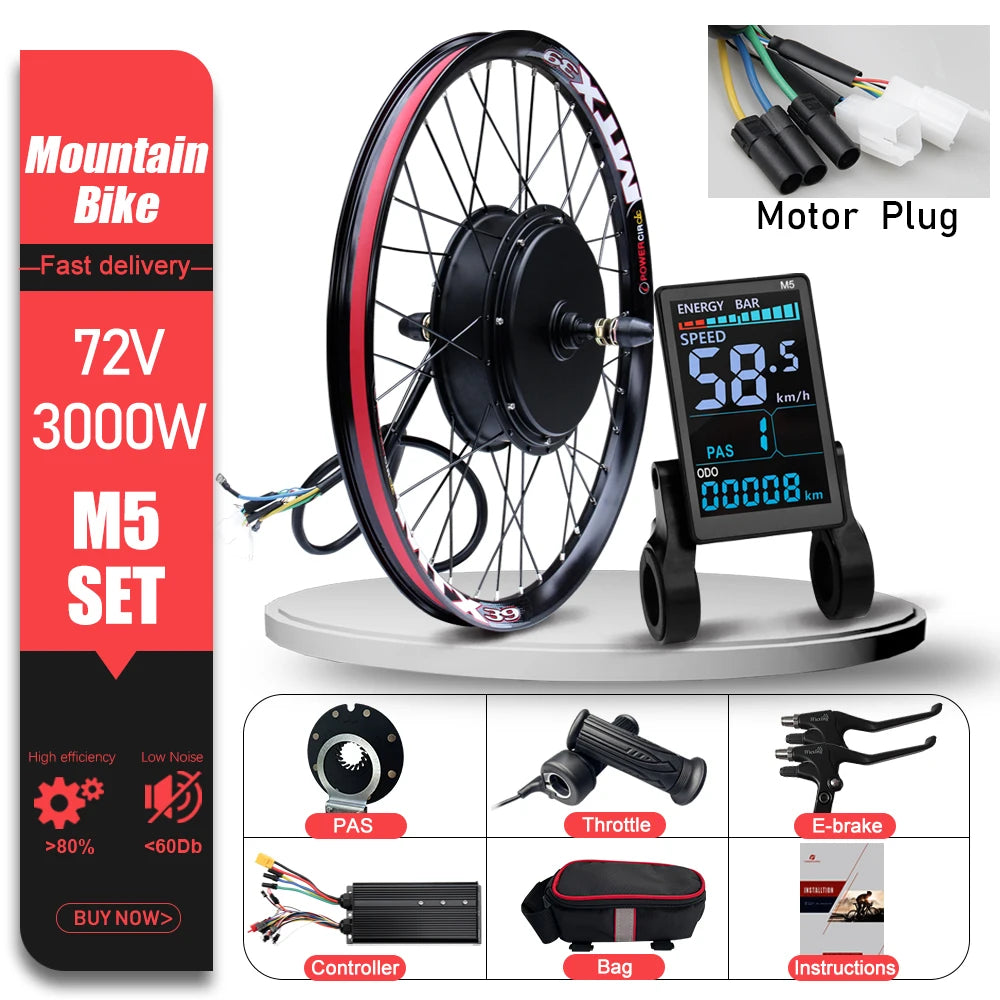 72V 3000W MTX39 E-Bike Conversion Kit Brushelss Gearless Rear Wheel Hub Motor For Electric Bicycle Conversion Kit 26-29inch 700C