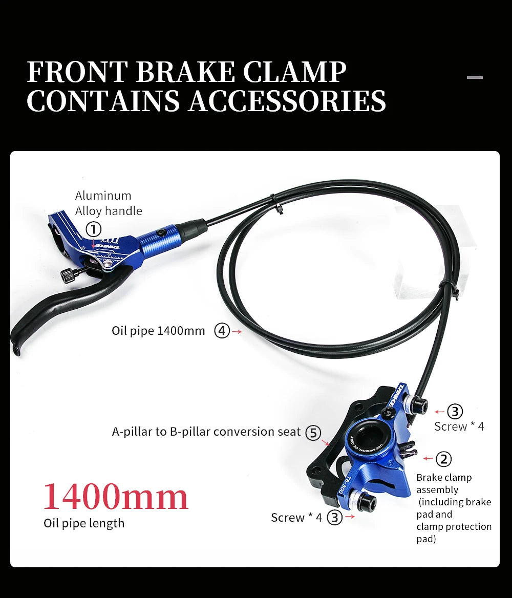 TANKE Mountain Bike Hydraulic Disc Brake Kit with 160mm Rotors, Hydraulic Calipers, Front and Rear Mounts, and 22.2mm Handlebar