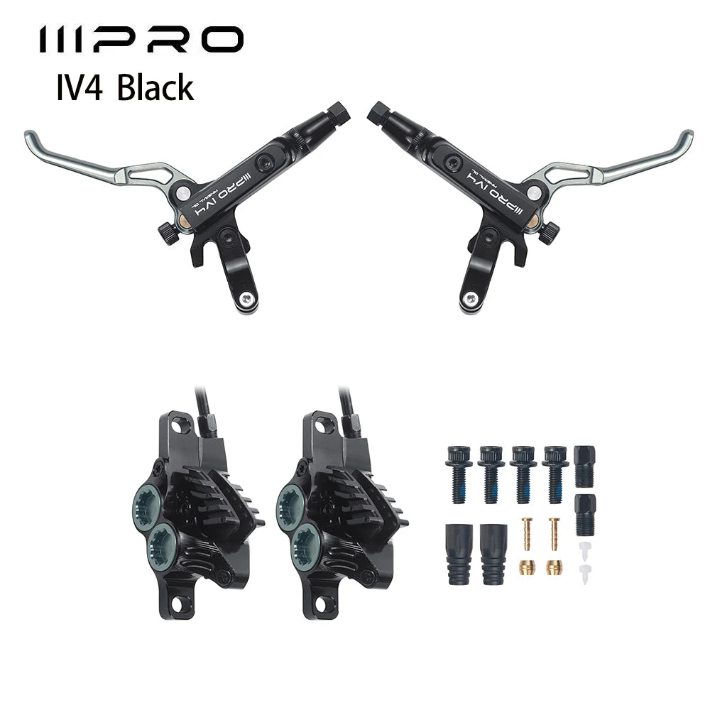 IIIPRO IV4 Hydraulic Disc Brake Set - 4-Piston Front & Rear w/ 800mm/1550mm Hoses - Heat Dissipation Tech for MTB E-Bike Enduro