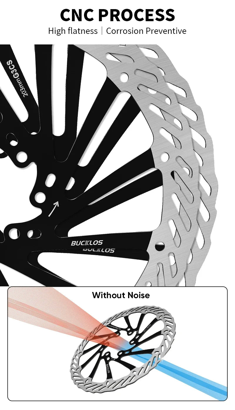 BUCKLOS Ultralight MTB Bike Hydraulic Disc Brake Rotor 160/180/203mm Mountain Road Racing Bicycle Brake Disc with 6 Free Bolts