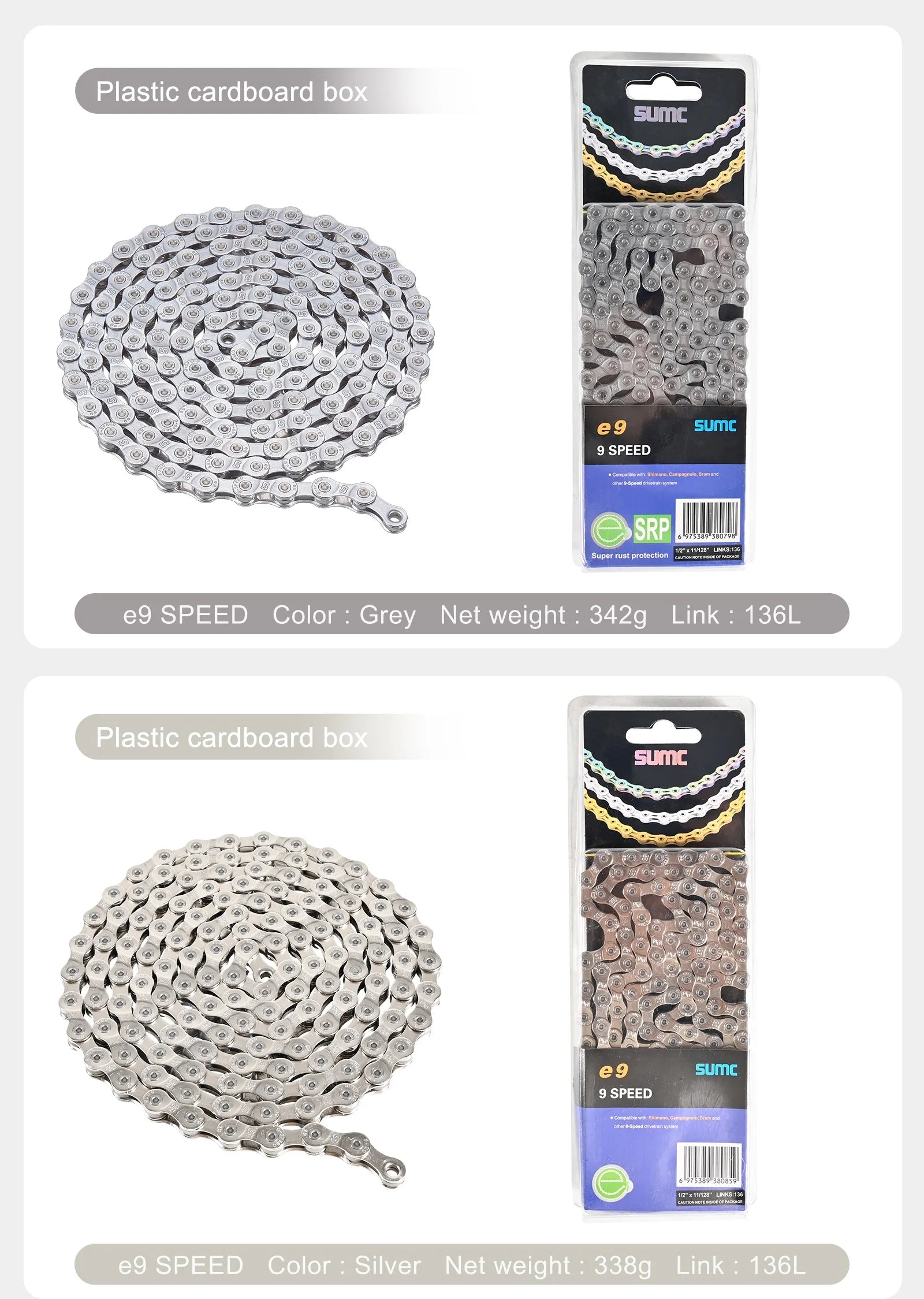 SUMC Bicycle Chain 8/9/10/11/12 Speed 126/136 Links Anti-Rust Coating MTB Road Bike Chain E8 E9 E10 E11 E12