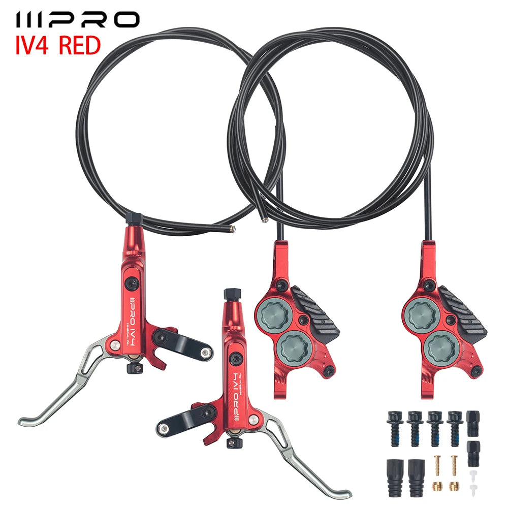 IIIPRO IV4 Hydraulic Disc Brake Set - 4-Piston Front & Rear w/ 800mm/1550mm Hoses - Heat Dissipation Tech for MTB E-Bike Enduro