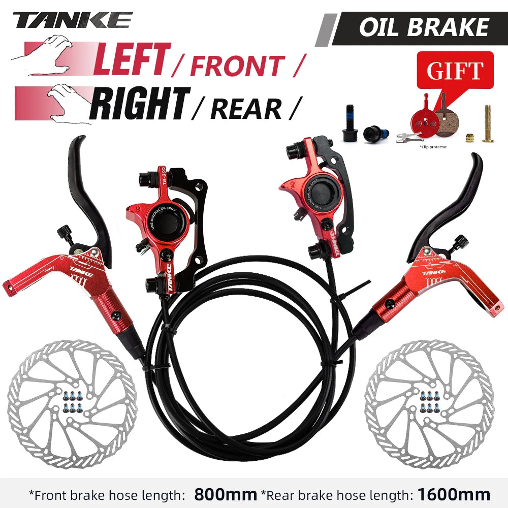TANKE Mountain Bike Hydraulic Disc Brake Kit with 160mm Rotors, Hydraulic Calipers, Front and Rear Mounts, and 22.2mm Handlebar