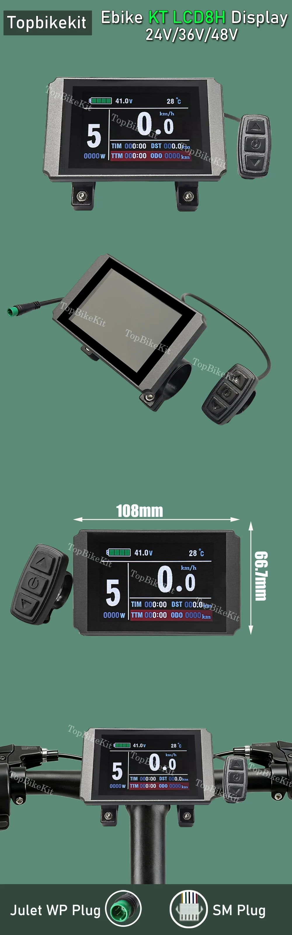 Ebike KT Display LCD8H Meter Display LED890 LED900S LCD3/4/5/8/9/10H/11 LCD Display+Julet 5pins WP Plug /SM Plug