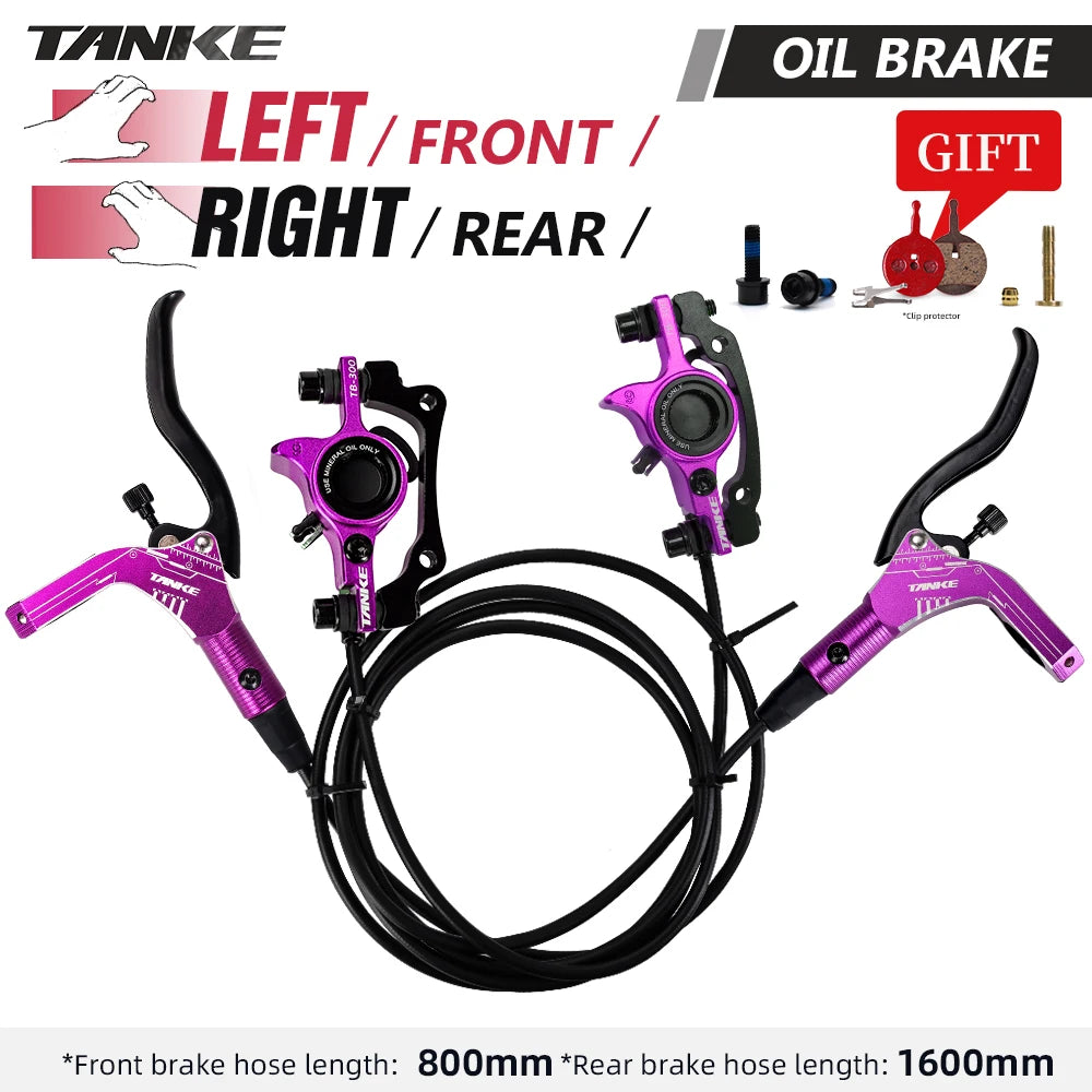 TANKE Mountain Bike Hydraulic Disc Brake Kit with 160mm Rotors, Hydraulic Calipers, Front and Rear Mounts, and 22.2mm Handlebar