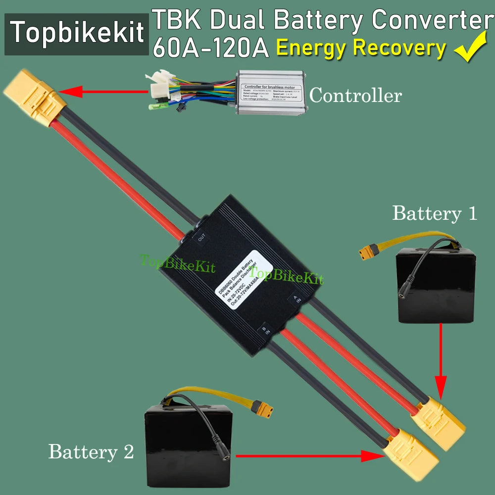 Ebike Dual Battery Discharge Converter Connection Adapter Switcher 20-100V 20A/30/40A/80A/120A Double Battery Balanced Discharge