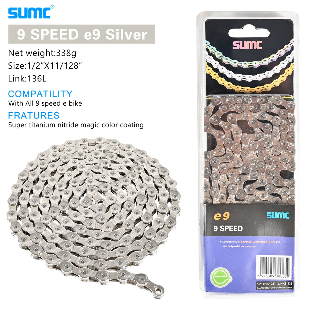 SUMC Bicycle Chain 8/9/10/11/12 Speed 126/136 Links Anti-Rust Coating MTB Road Bike Chain E8 E9 E10 E11 E12