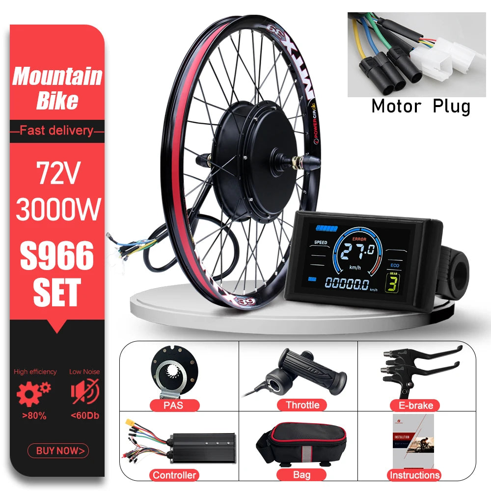 72V 3000W MTX39 E-Bike Conversion Kit Brushelss Gearless Rear Wheel Hub Motor For Electric Bicycle Conversion Kit 26-29inch 700C