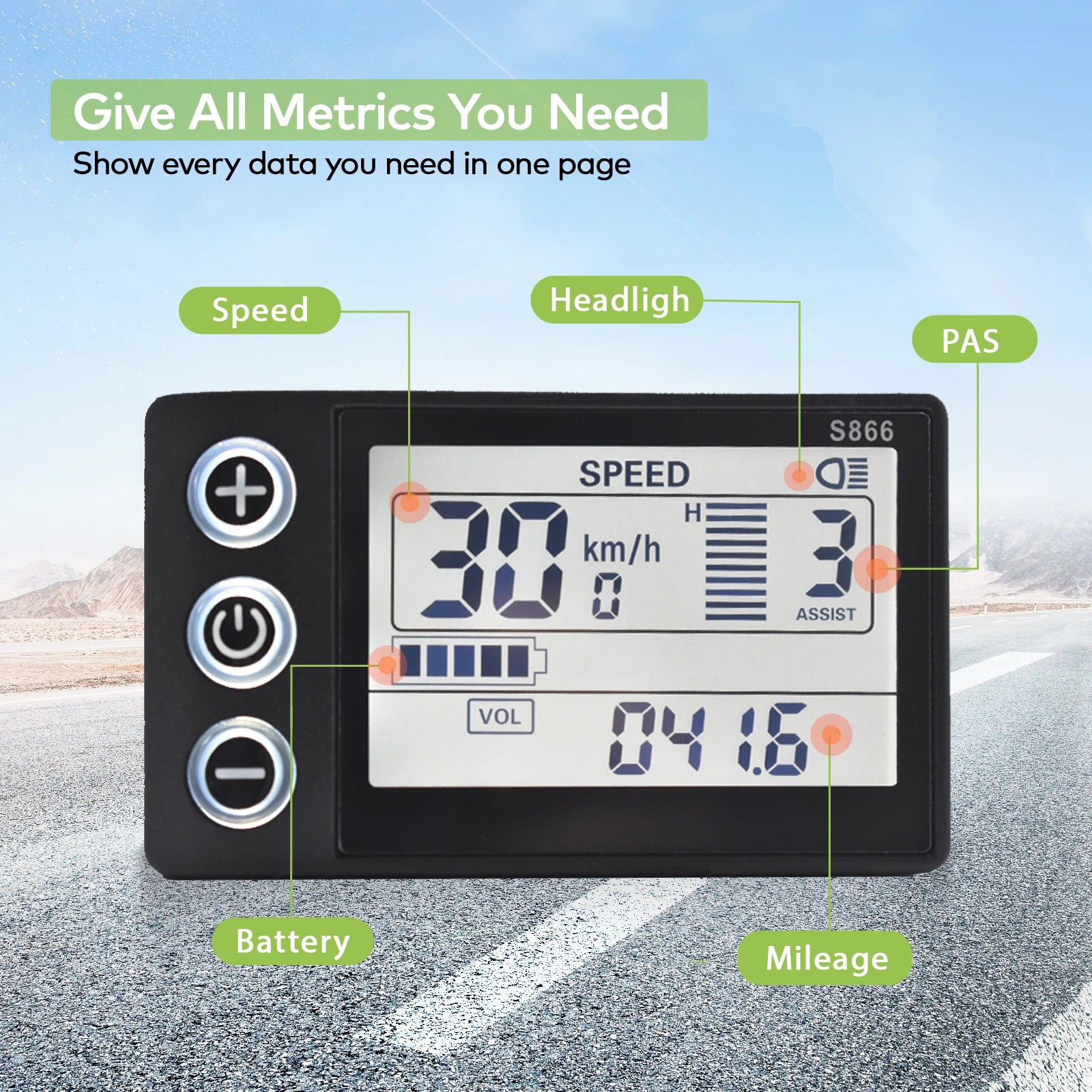 S866 Electric Bicycle Display Digital Cable Ebike Smart Bike Computer Bicycle Speedometer Waterproof Road Mtb Cycling Odometer