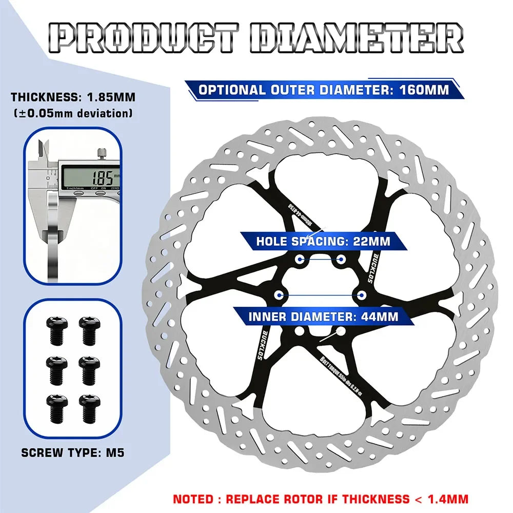BUCKLOS 140/160/180/203mm Bike Brake Disc Stainless Steel Bicycle Brake Rotors Road MTB Bike Rotor 6-Bolt Cycling Disc
