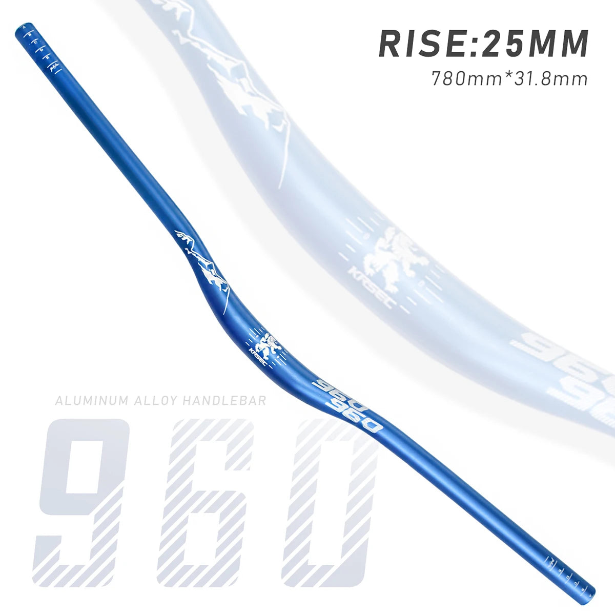 KRSEC31.8MM Mountain Bike Handlebar Aluminum Alloy Bicycle Riser Handlebar 25MM Rise 780MM Length Bicycle MTB Handlebar