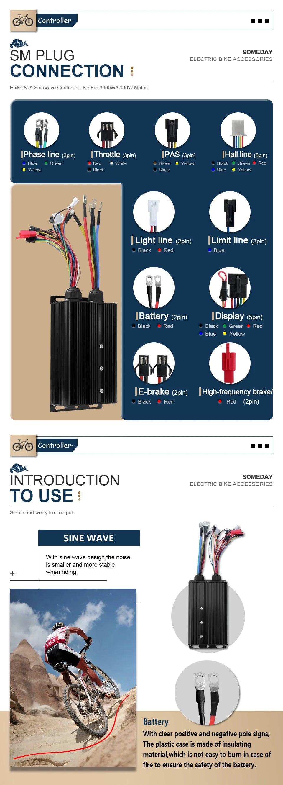 48-72V 80A 3000W/5000W electric bicycle controller Brushless Motor Dual Mode Controller Mode E-bike Controller Parts Accessories
