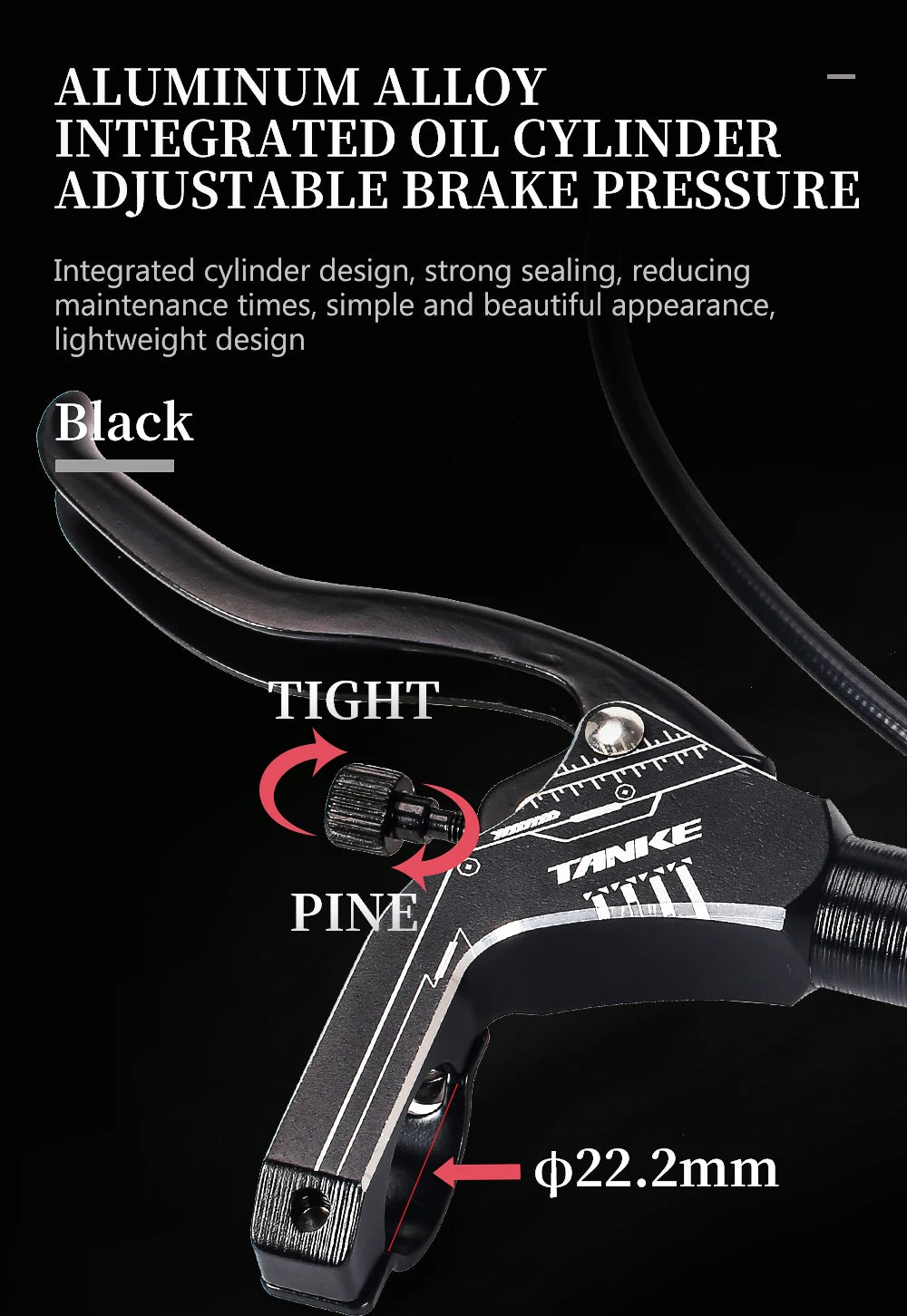 TANKE Mountain Bike Hydraulic Disc Brake Kit with 160mm Rotors, Hydraulic Calipers, Front and Rear Mounts, and 22.2mm Handlebar