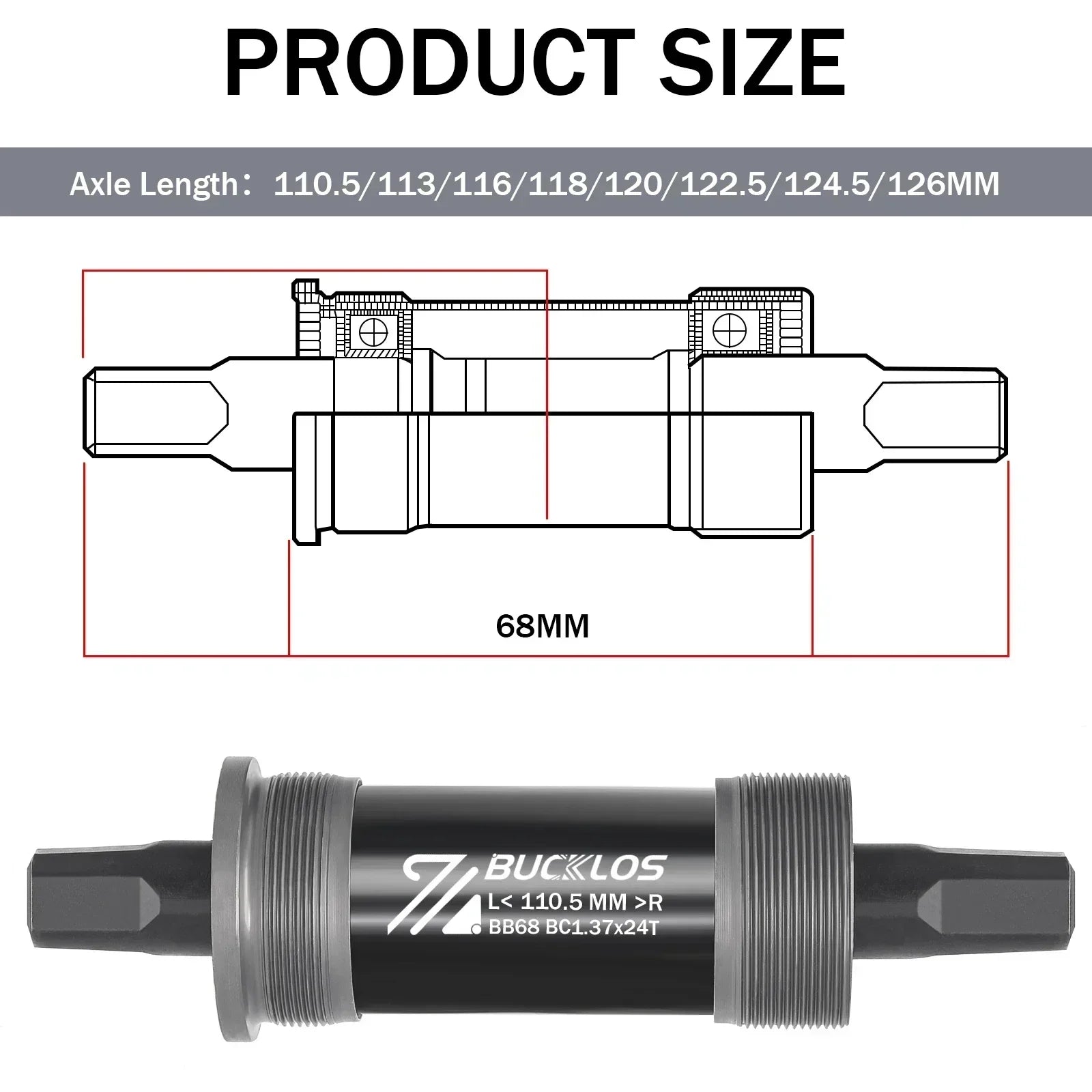 BUCKLOS Bike Bottom Bracket Square Hole Road Mountain Bike E-Bike Crank BB BB68 BB80 BB90 BB100 BB110 BB120 MTB Crankset Parts