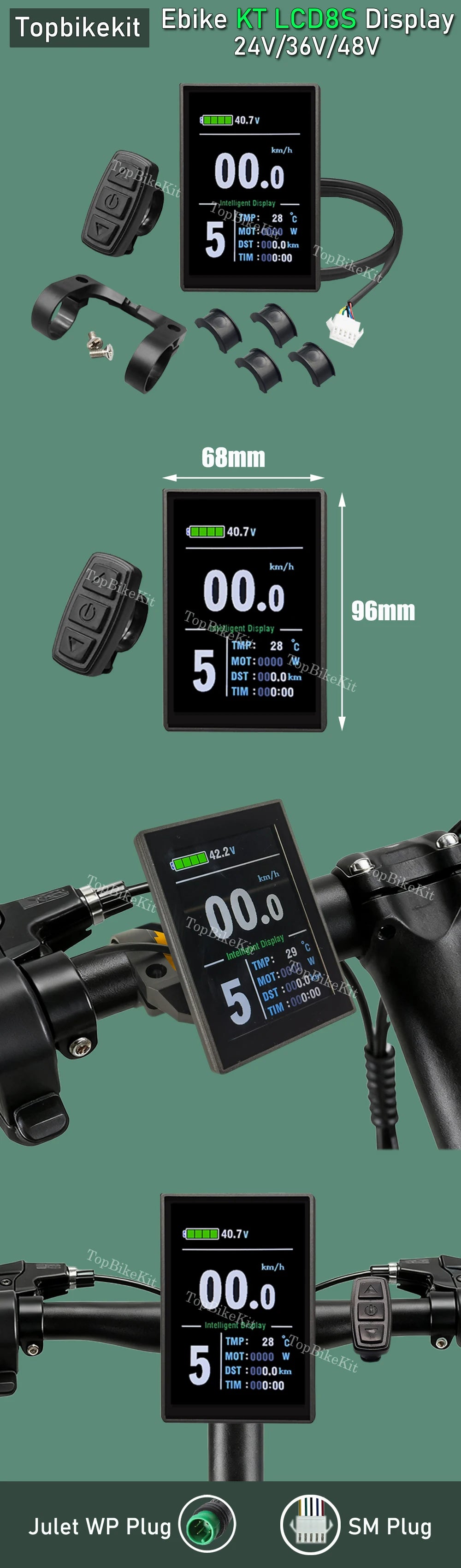 Ebike KT Display LCD8H Meter Display LED890 LED900S LCD3/4/5/8/9/10H/11 LCD Display+Julet 5pins WP Plug /SM Plug