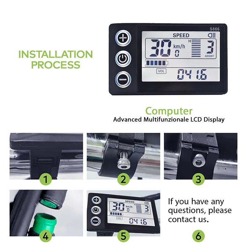 S866 Electric Bicycle Display Digital Cable Ebike Smart Bike Computer Bicycle Speedometer Waterproof Road Mtb Cycling Odometer