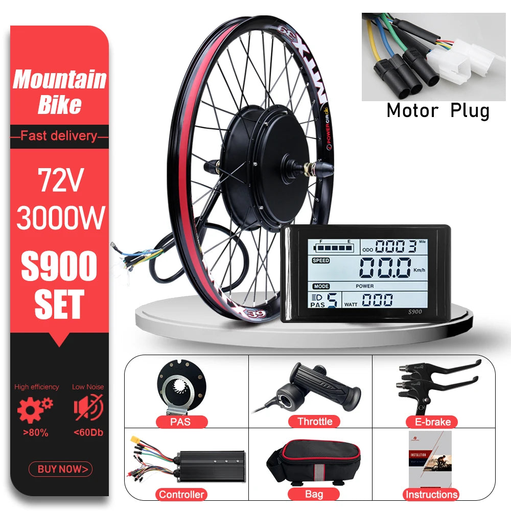 72V 3000W MTX39 E-Bike Conversion Kit Brushelss Gearless Rear Wheel Hub Motor For Electric Bicycle Conversion Kit 26-29inch 700C
