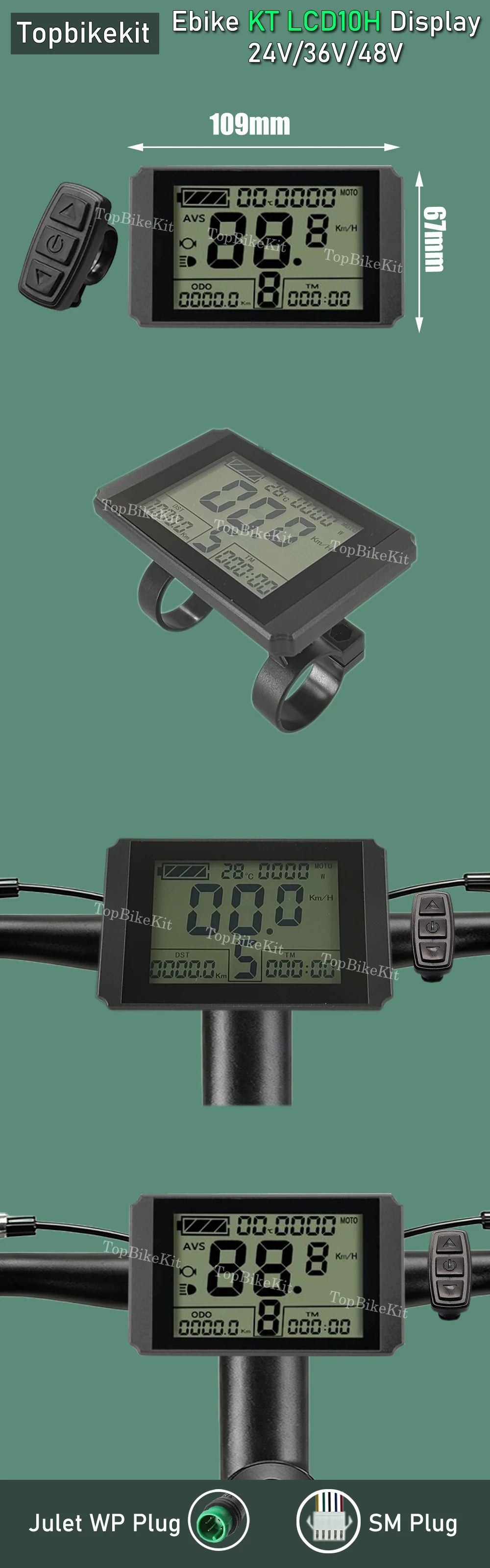 Ebike KT Display LCD8H Meter Display LED890 LED900S LCD3/4/5/8/9/10H/11 LCD Display+Julet 5pins WP Plug /SM Plug