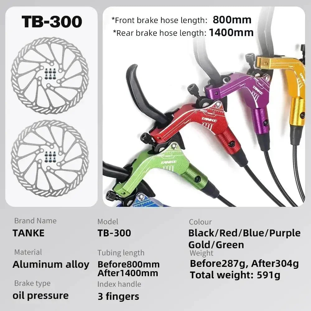 TANKE Mountain Bike Hydraulic Disc Brake Kit with 160mm Rotors, Hydraulic Calipers, Front and Rear Mounts, and 22.2mm Handlebar