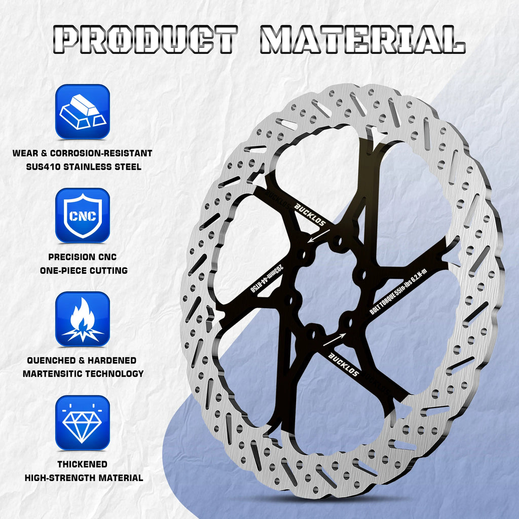 BUCKLOS 140/160/180/203mm Bike Brake Disc Stainless Steel Bicycle Brake Rotors Road MTB Bike Rotor 6-Bolt Cycling Disc