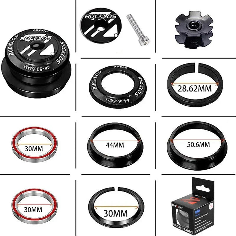BUCKLOS Bike Headset 1-1/8" Sealed Bearing Aluminum Alloy MTB Bicycle Bowl Set Headset 34/44/50.6/52/55/56mm Fork Cycling Parts