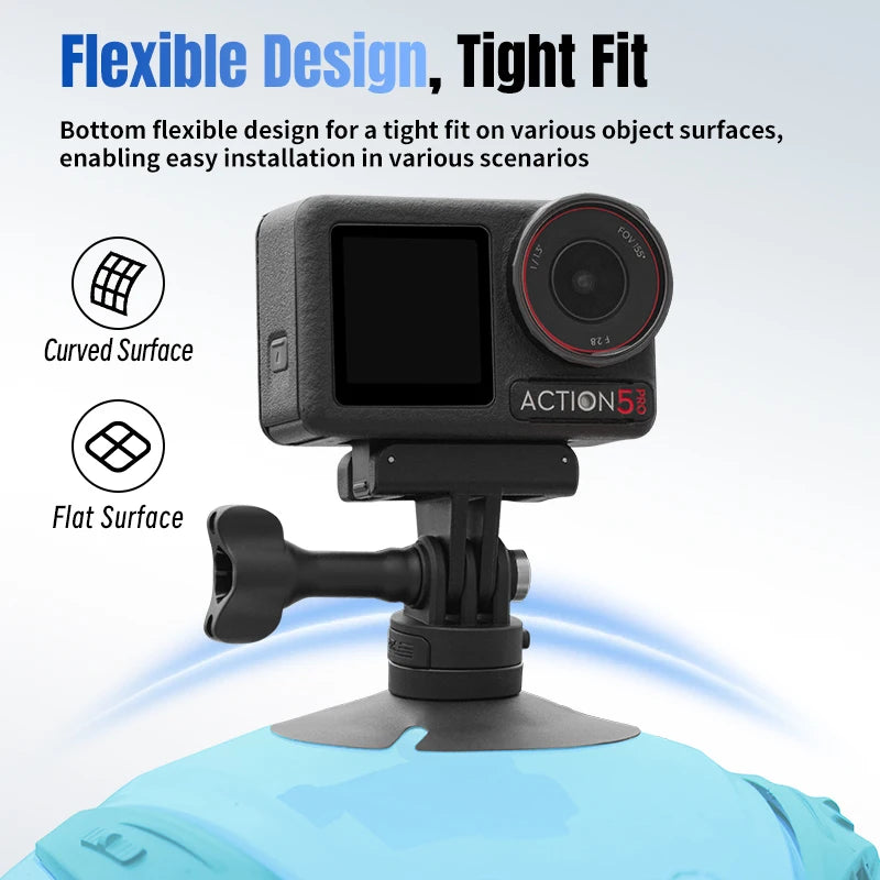 Flexible Adhesive Helmet Mount for DJI Osmo Action 6 5 pro 4 Nano for Insta360 X5/X4 GO Ultra Action Camera Snowboard Surfboard