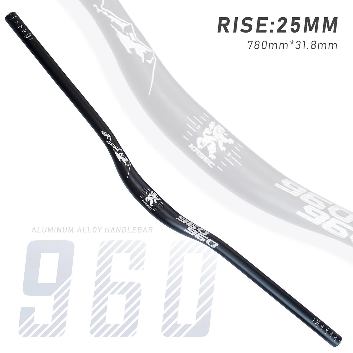 KRSEC31.8MM Mountain Bike Handlebar Aluminum Alloy Bicycle Riser Handlebar 25MM Rise 780MM Length Bicycle MTB Handlebar