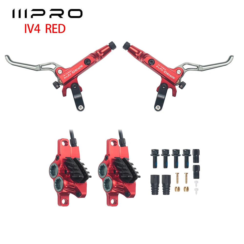 IIIPRO IV4 Hydraulic Disc Brake Set - 4-Piston Front & Rear w/ 800mm/1550mm Hoses - Heat Dissipation Tech for MTB E-Bike Enduro