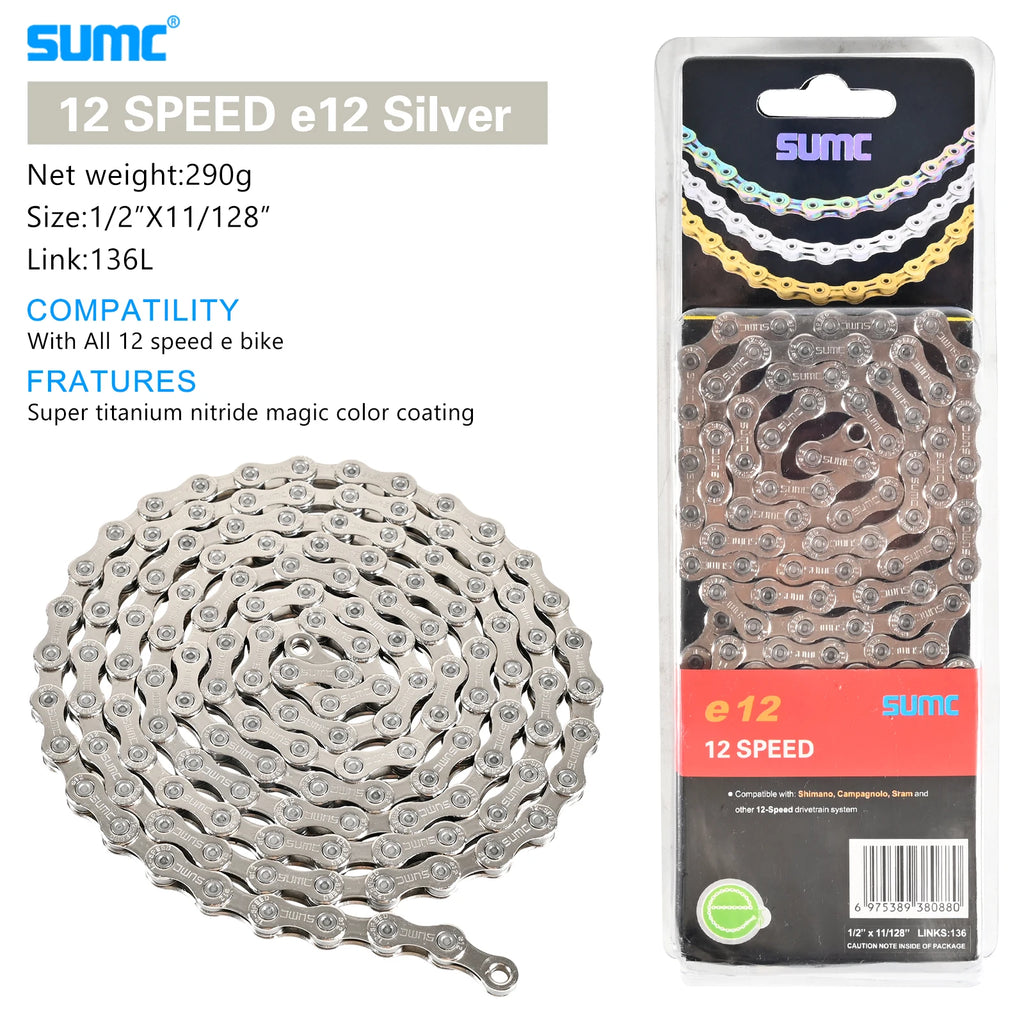 SUMC Bicycle Chain 8/9/10/11/12 Speed 126/136 Links Anti-Rust Coating MTB Road Bike Chain E8 E9 E10 E11 E12